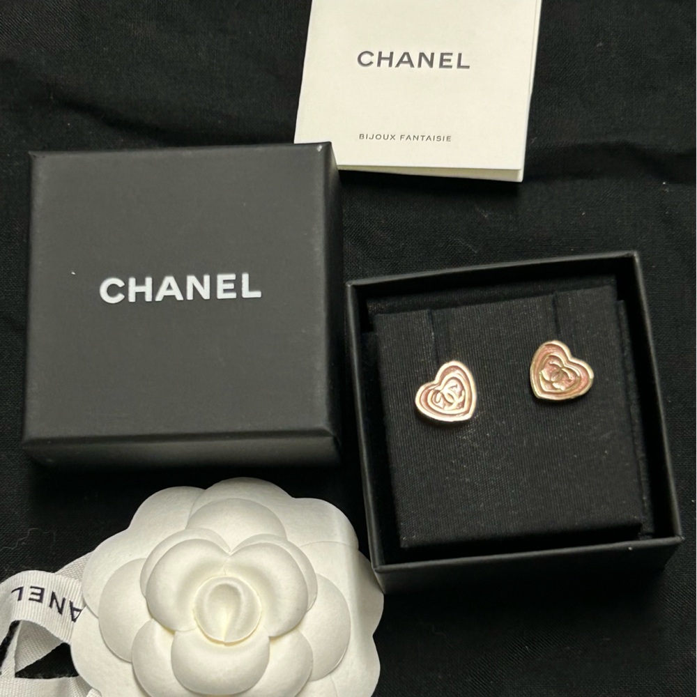 CHANEL Earrings Rose Gold Heart Earrings
